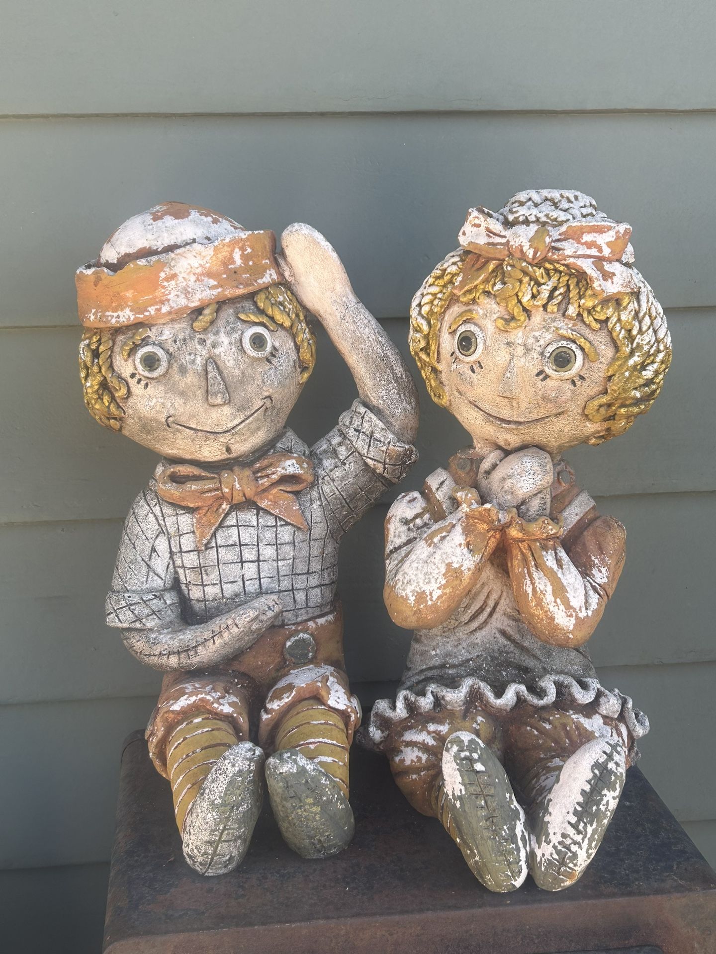 Doll up your yard; Vintage 1969 Heavy Cement Raggedy Ann and Andy Yard Art: 