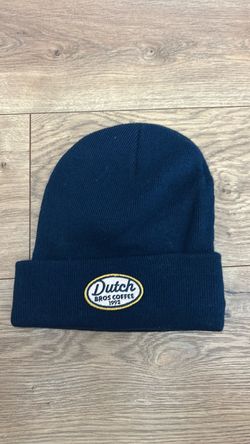 Dutch Bros Coffee Hat Beanie Unisex One Size Blue Knit Logo Stretch Winter