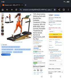 NEW 12% Auto Incline Walking Pad Treadmill – Foldable with Handle Bar – 375LB Capacity