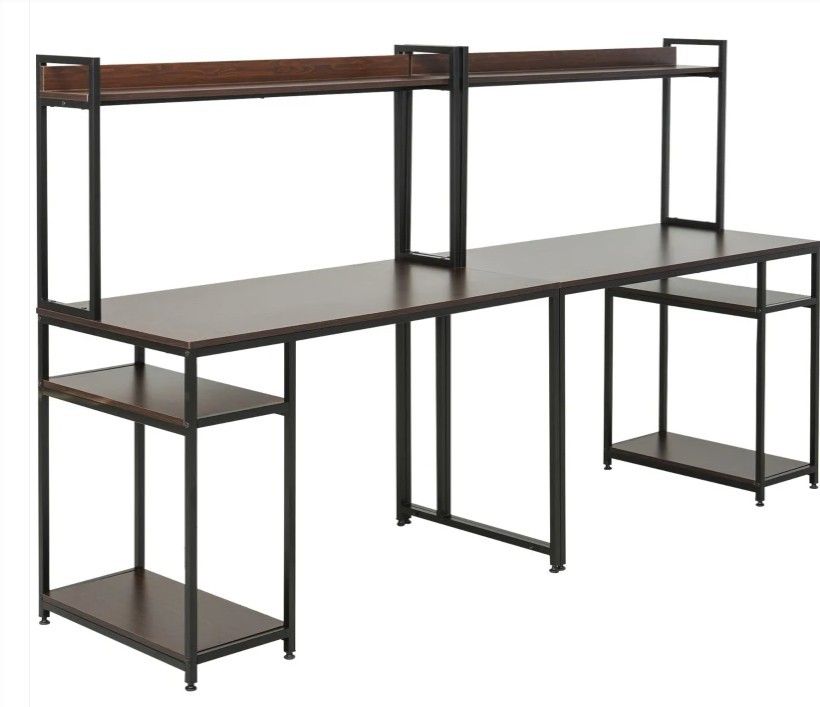 HOMCOM 94.5in Industrial Double Computer Desk With Hutch And Storage Shelves
