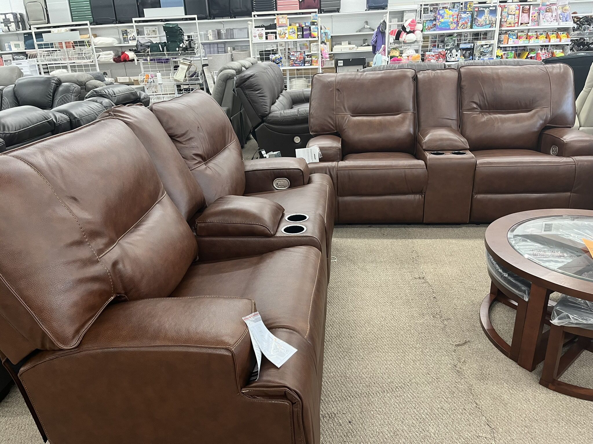 Real Leather Power Recliner Power Headrest Loveseat