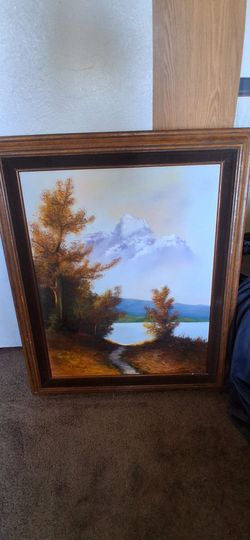 Painting with wood frame