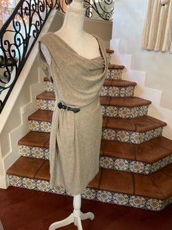 XOXO tan & cream cowl neck dress with belt, size L