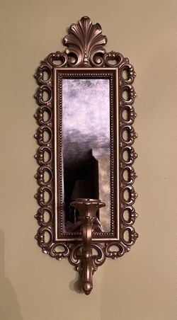 Vintage 1972 MCM Homco Ornate Gold Smoke Mirror Wall Sconce Candle Holder 20”