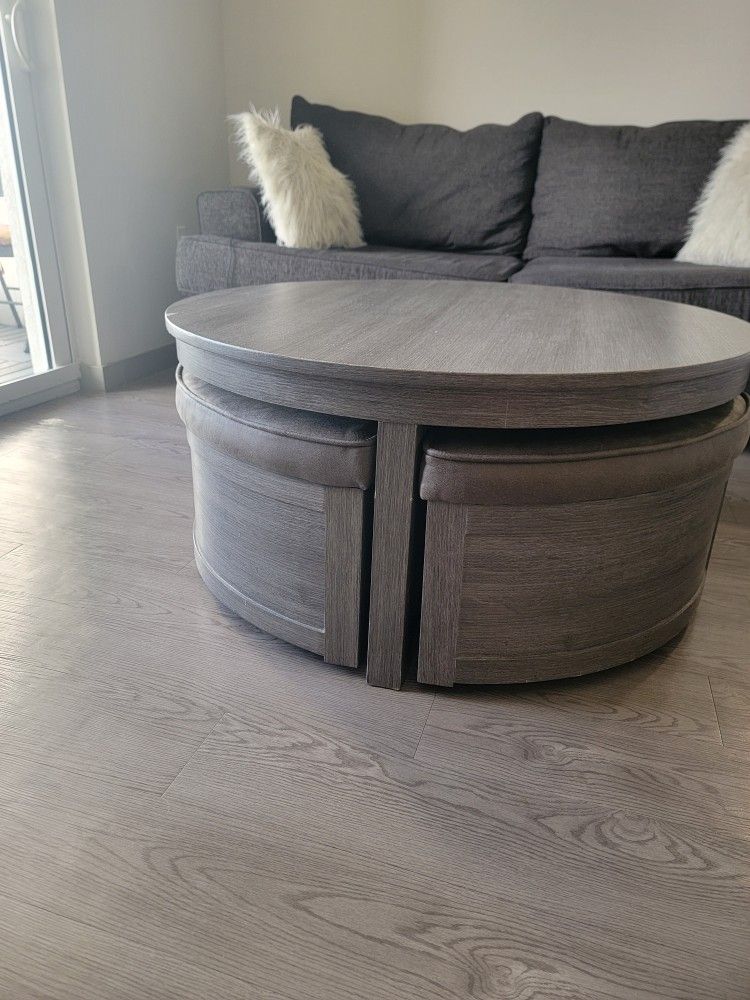 Round Coffee Table With 4 Ottoman Storage