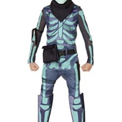 Fornite Green Skull Trooper With Glow In The Dark Mask Boys Full Set Halloween Costume For 8 To 12 Years Old.  Youth Medium Customs.
