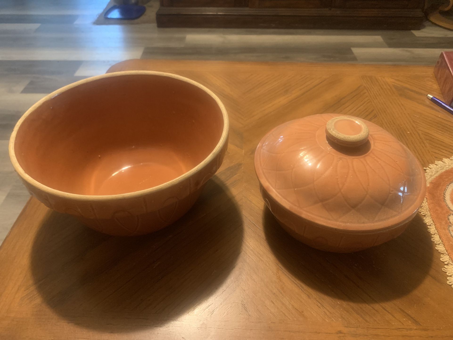 Pottery Mixing Bowl & Crock With Lid Ovenware USA