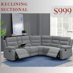 Grey Sofa Sectional With Reclining Seats $999