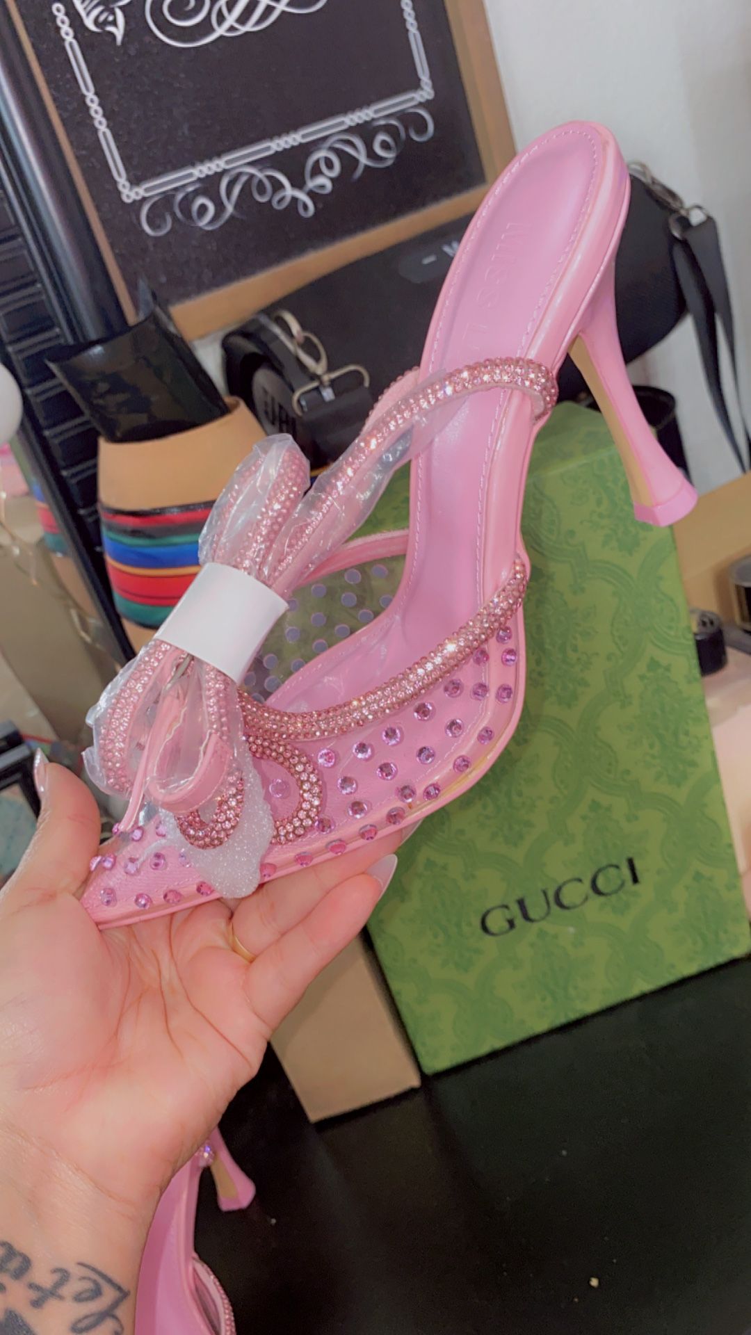 Miss Lola Pink Rhinestone Heels 6 1/2
