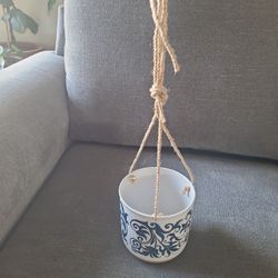 Beautiful White With Blue Design Flower Pot 