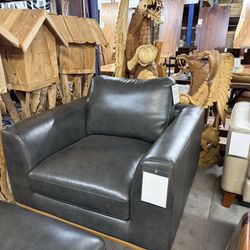 Grey Top Grain Leather Arm Chair - Raleigh 