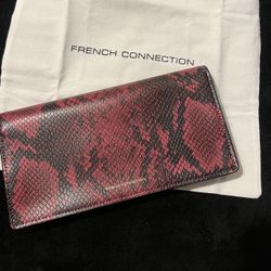 French Connection Red Python Snake Print Leather Clutch Purse 