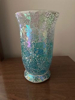 Blue mosaic glass candle holder