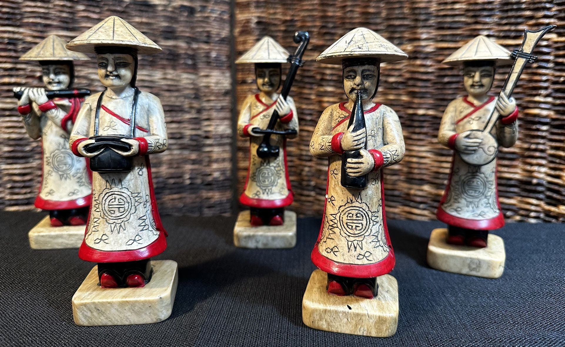 RARE VIETNAMESE HAND CARVED MARBLE GRANITE MUSICIAN FIGURINES