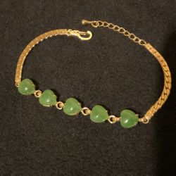8” Gold Plated Heart Shaped Emerald Stone Bracelet 