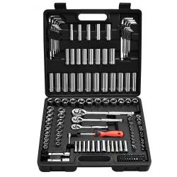 17#Socket Set, 149 Pieces, 3/8 & 1/4 & 1/2 inch Drive Socket and Ratchet Set, SAE and Metric, Deep and Shallow, Mechanic Tool Kit with Bits, Accessori