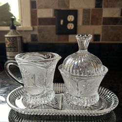 Vintage Lausitzer Crystal Creamer/ Sugar Set