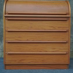 Mid Century Danish Modern Teak Roll Top Secretary Desk or Dresser