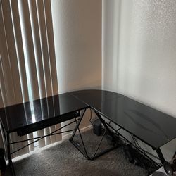 Tinted glass L shaped desk