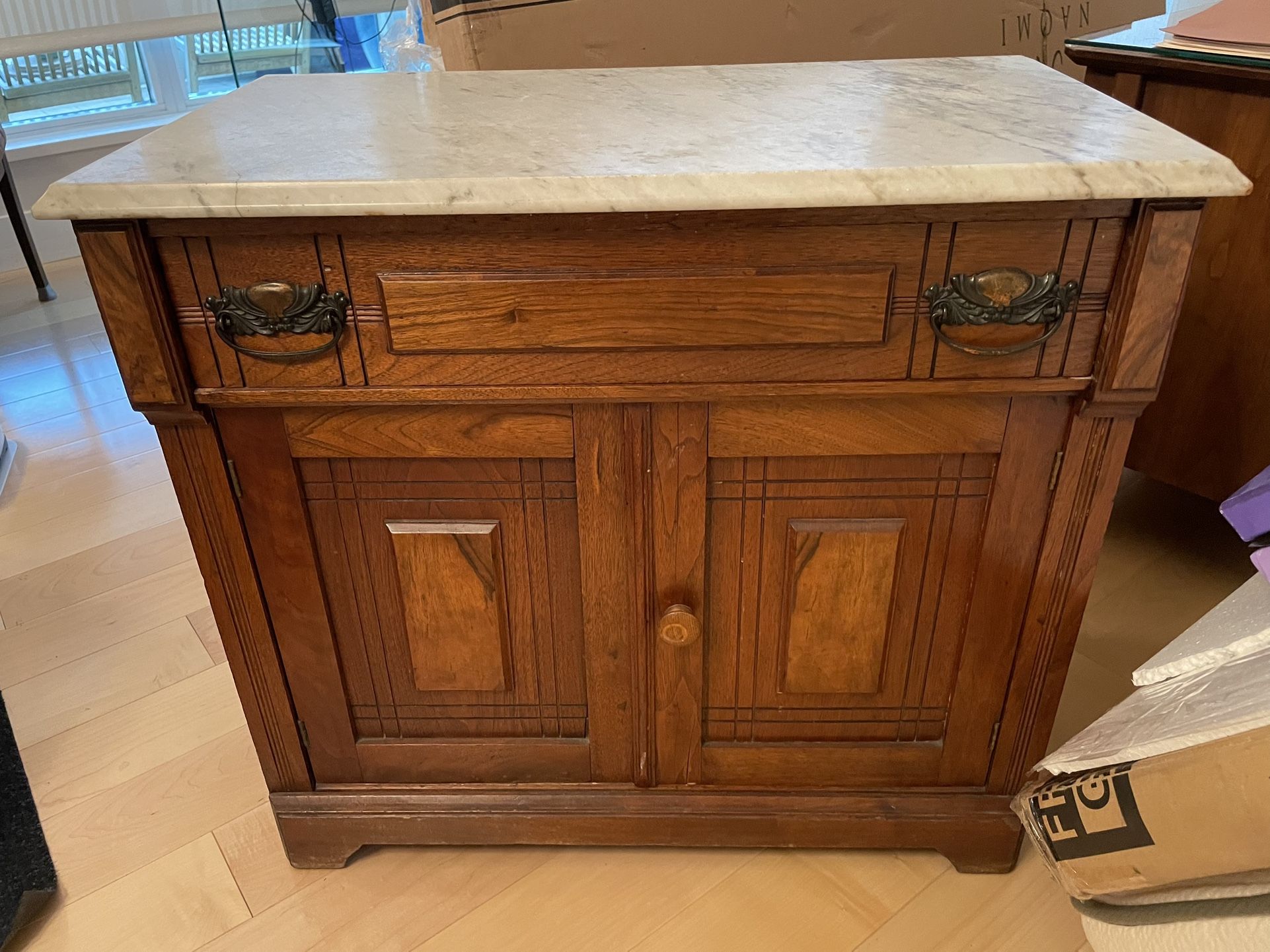 Marble & Wood Cabinet, Hutch, Table, Nightstand, End Table, Console, Cabinet, Credenza