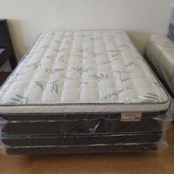 Queen Size Euro Pillow Top Mattress With Box Spring Included