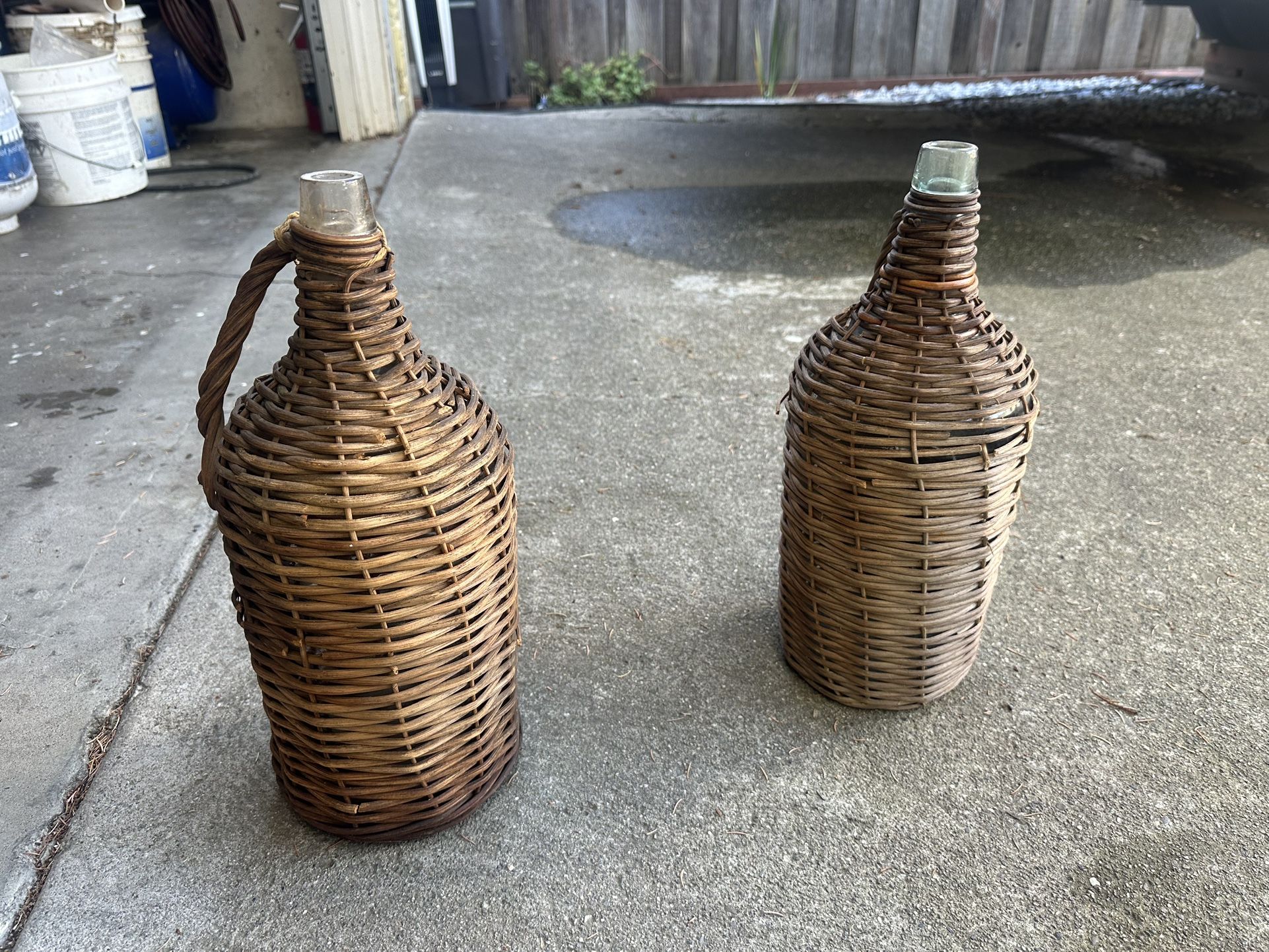 Pair Of Wicker Demijohn Wine Bottles