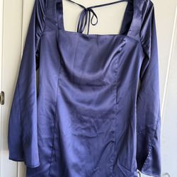 Prom Dress Silk Navy Blue w/sleeves Size Small