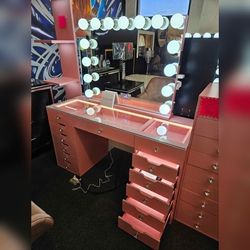 Vanity with Mirror LED Lights USB BT speakers  15 Bulbs