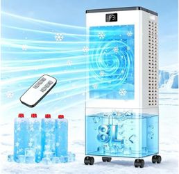 ❄️ICE COLD AIR❄️ Portable Air Conditioner 3-in-1 Evaporative Cooling Fans that Blow Cold Air, 4 Modes 3 Speeds, 12H Timer & Remote, 120°Oscillation, W