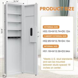 🥨53.15" Wall Safe Between the Studs, Biometric Fingerprint Hidden Safe with Dual Alarm System and Silent Mode, Wall Gun Safe with 3 Adjustable Shelve