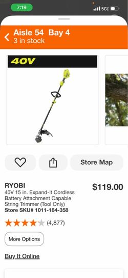 RYOBI 40 V 15 pulg. Compatible con accesorio de batería inalámbrica Expand-It Desbrozadora (solo herramienta)