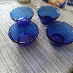 Set Of 4 Blue Glass Mini Bowls Set