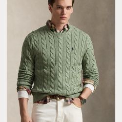Ralph Lauren Cable-Knit Cotton Sweater - Size: M - Color: Fern Green Heather 