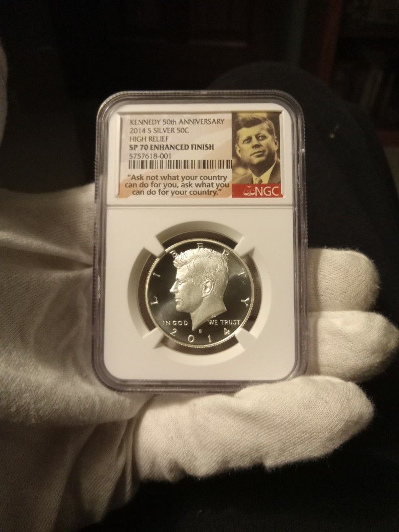 2014-S Silver Jfk High Relief Half Dollar NGC SP 70 enhanced Finish
