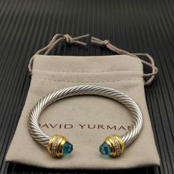 David Yurman 7mm gold head inlaid stone blue diamond bracelet