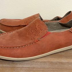 OluKai Women's Nohea Nubuck leather slip-on shoes Sz 7 Raw Clay