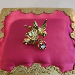Giusti Gigio Pin/Brooch Peace Angel Rhinestone Heart 1.5" Goldtone F12 