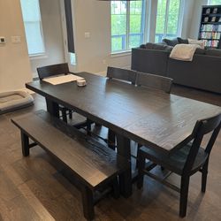 Pottery Barn Benchwright Dining Set — Table + Bench + 4 Chairs — Like New