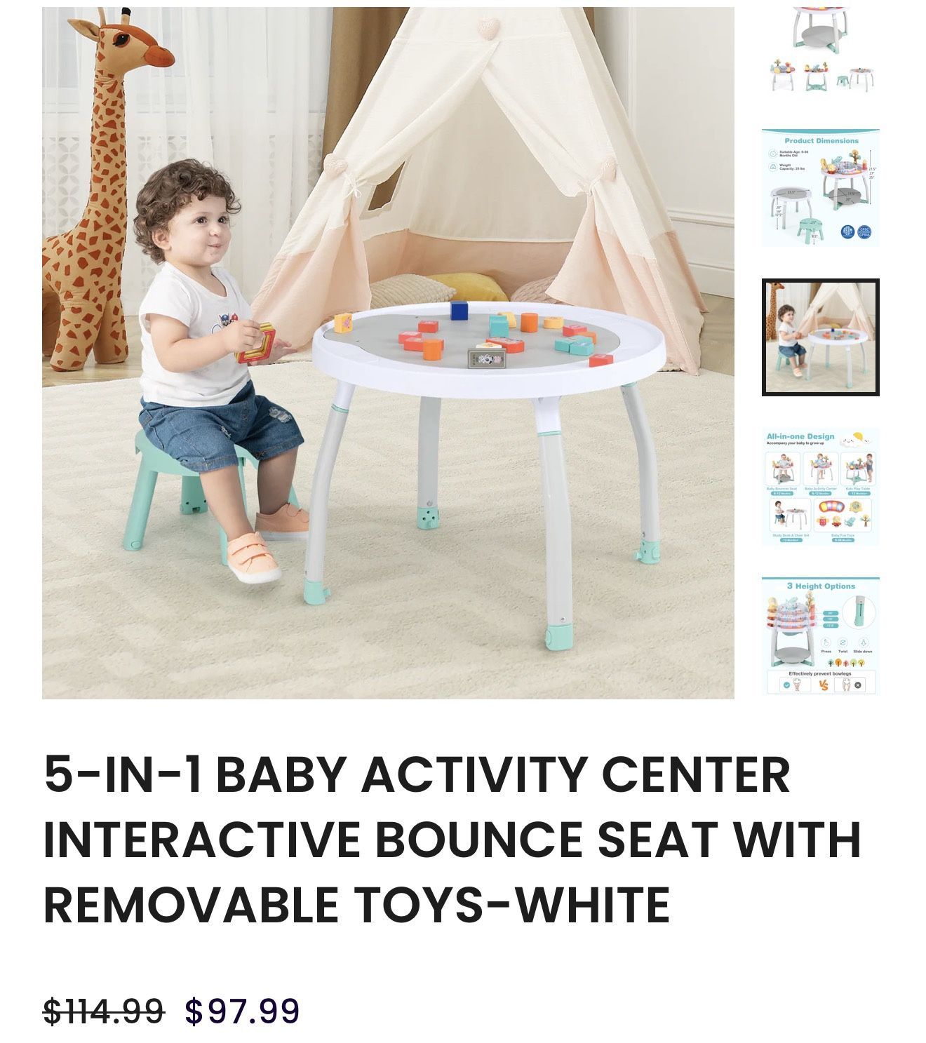 5-IN-1 BABY ACTIVITY CENTER INTERACTIVE BOUNCE SEAT WITH REMOVABLE TOYS-WHITE