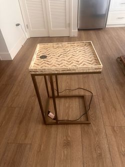 C-Shape Side Table with Herringbone Mosaic Top