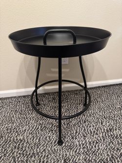 Round Black Metal Side Table with Removable Tray Top