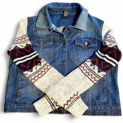 Rue21 Denim Jean Jacket With Knit Sleeves Jr. Size XL