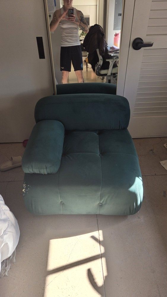 Modular Teal Velvet Armchair / Ottoman (Modern Style)