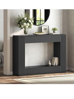Modern Console Table, 47.2'' Black Entryway Table with Storage, Fluted Couch Table Behind Sofa, for Entrance, Foyer, Living Room, Bedroom, Dining Room