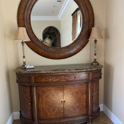 Family Room Credenza, Mirror And 2 Lamps 