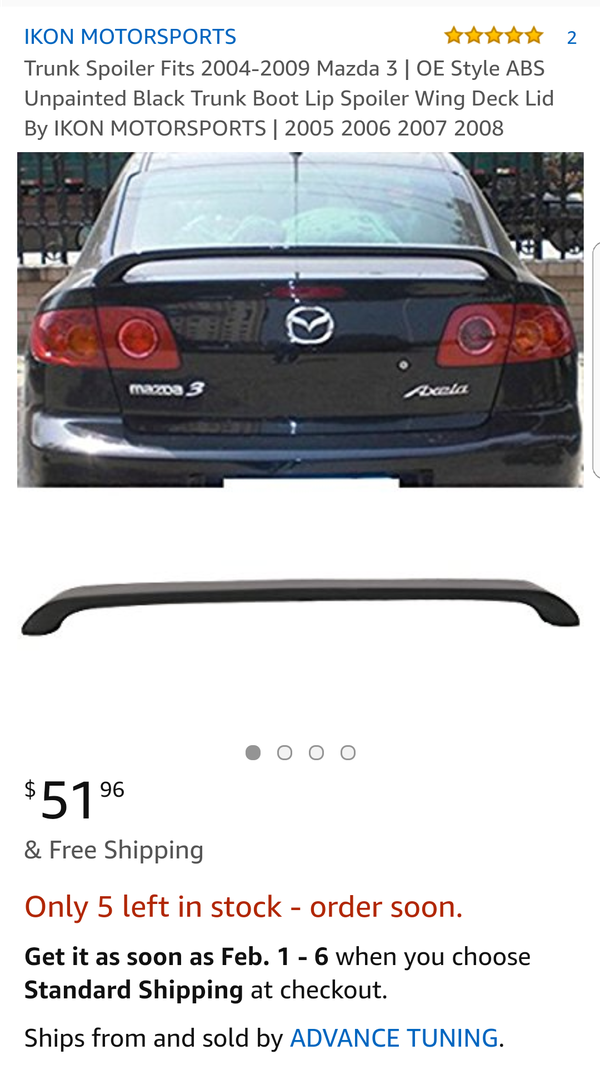Factory Style ABS Unpainted Black Trunk Boot Lip Spoiler Wing Deck Lid By IKON MOTORSPORTS Trunk Spoiler Fits 2004-2009 Mazda 3 2005 2006 2007 2008