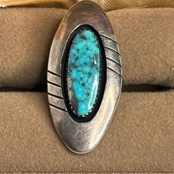 Huge 1.75" Navajo Sterling Silver & Turquoise Ring – Signed