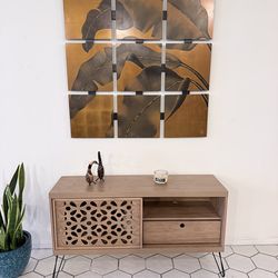 Hand-Painted Wooden Wall Art – 9-Panel Modern Botanical Set