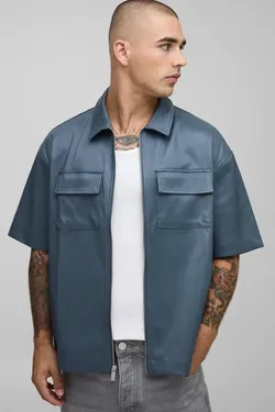 Oversized Boxy Short Sleeve PU Cargo Shirt sz M new with tags