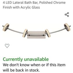 4LT BATH BAR-LED ACRYLIC RINGTrans Globe MDN-1396 Optic - 31.5" 18W 4 LED Lateral Bath Bar, Polished Chrome Finish with Acrylic Glass
